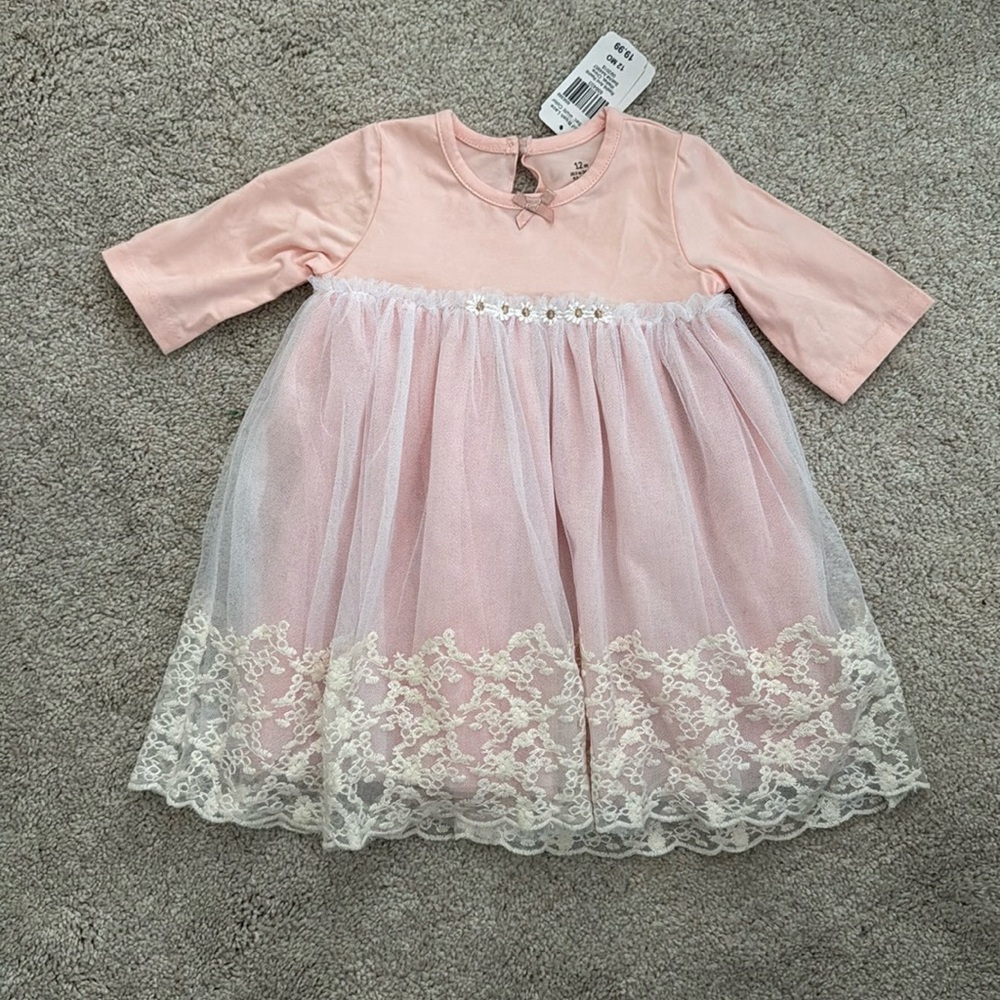 Peach dress with lace detail